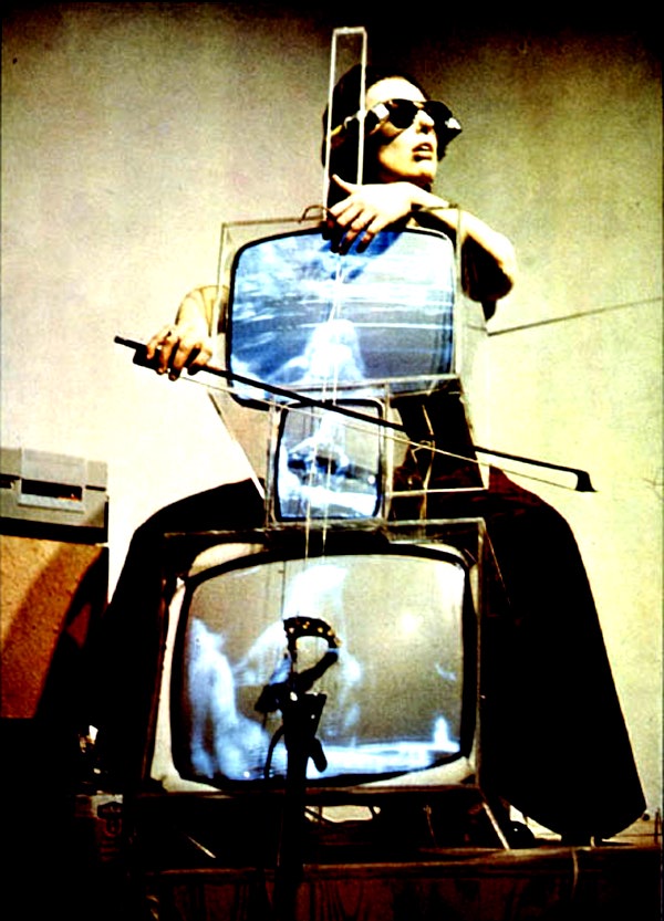 bass guitar with television screens